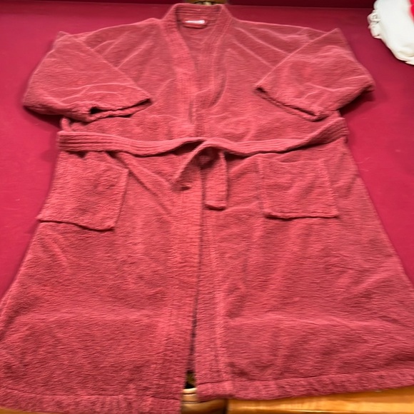 Chakir Turkish Linens BURGUNDY Bath Robe TERRY CLOTH long BELT front pockets LRG - Picture 4 of 13